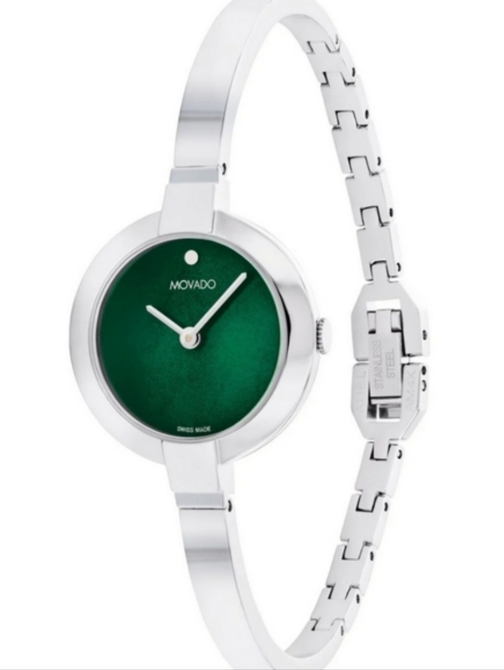NWT! Limited Edition 💚 Movado Ela Bangle Watch In Silver/Deep Green Dial 25mm